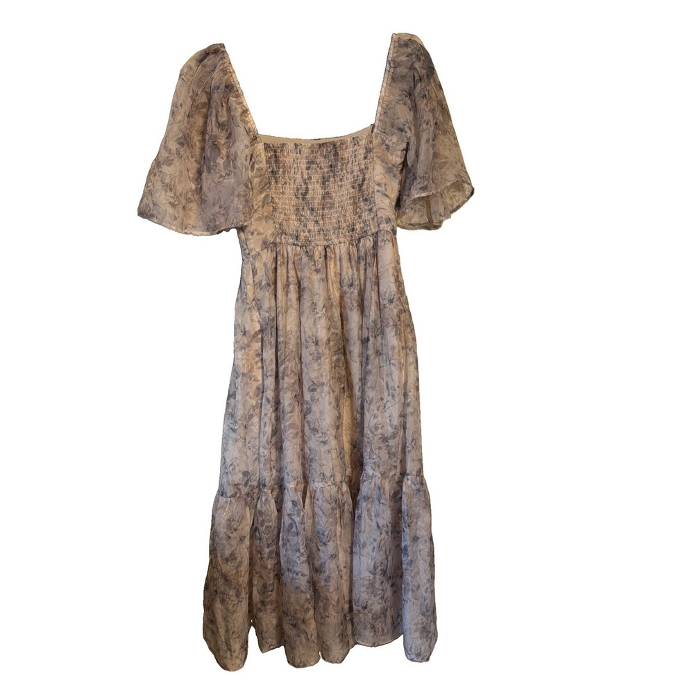 Abercrombie & Fitch Women's S Floral Chiffon Midi Dress Puff Sleeve Smocked